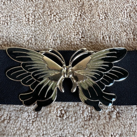 Vintage black elastic stretchy butterfly belt 80s/90s/y2k - Picture 2 of 3